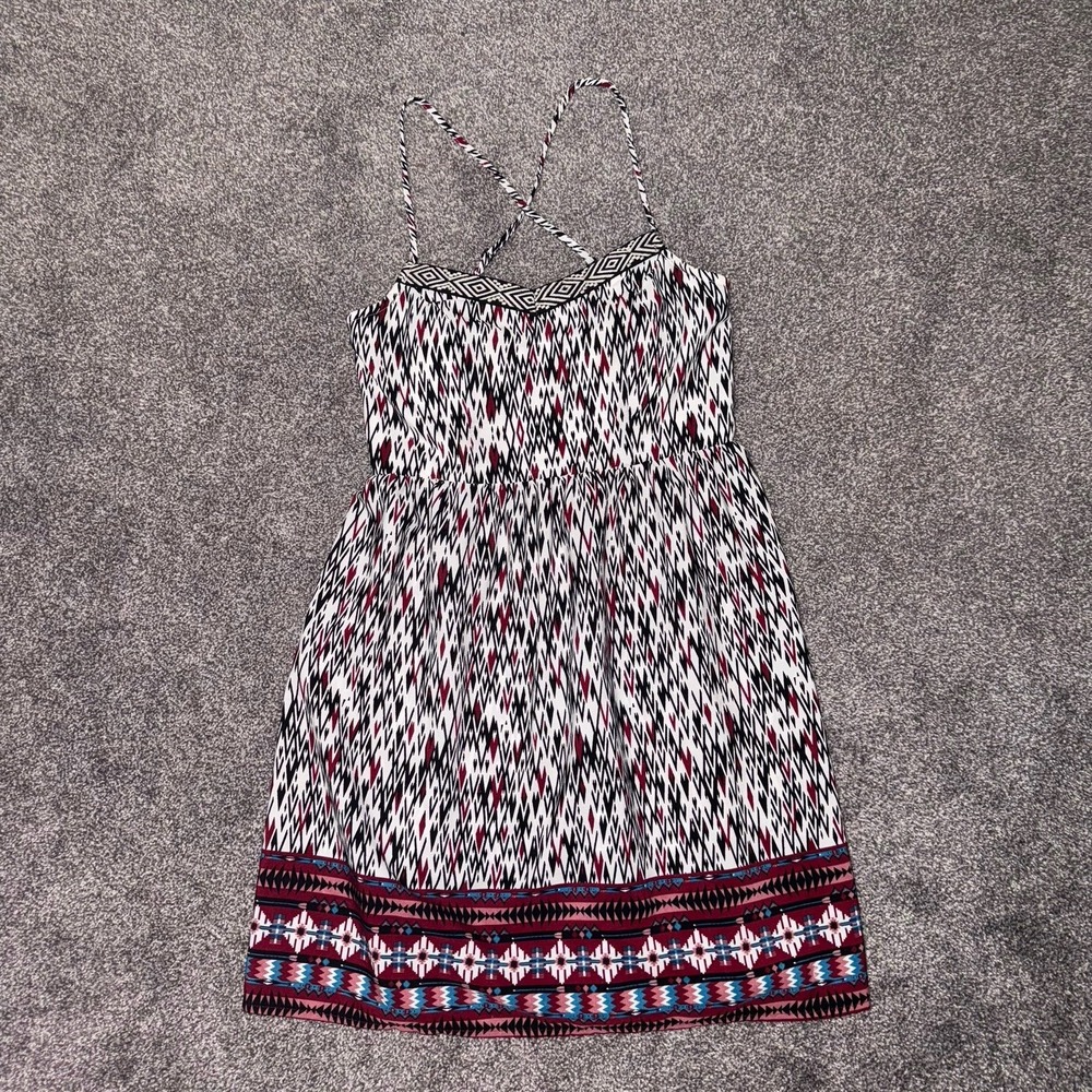 Three Pink Hearts Aztec-Print Sundress w/ Criss-Cross Back & Bra‎ Cups - Size XS
